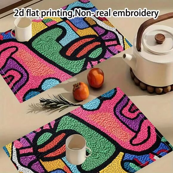 Keith Haring Inspired Design Placemats. Set of 4. - Picture 2 of 5